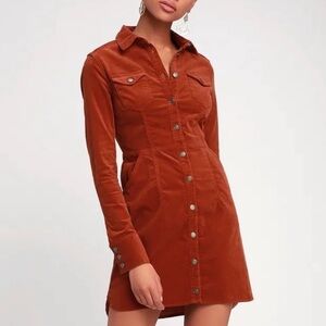 FREE PEOPLE Dynomite Burnt Orange Corduroy Dress / Size Small
